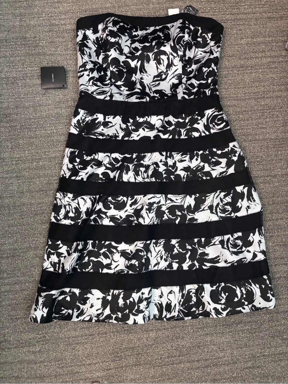 White House Black Market Black and White Strapless Floral Dress